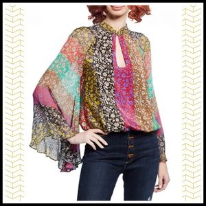 ALICE + OLIVIA Prija Mandarin Collar Floral Top